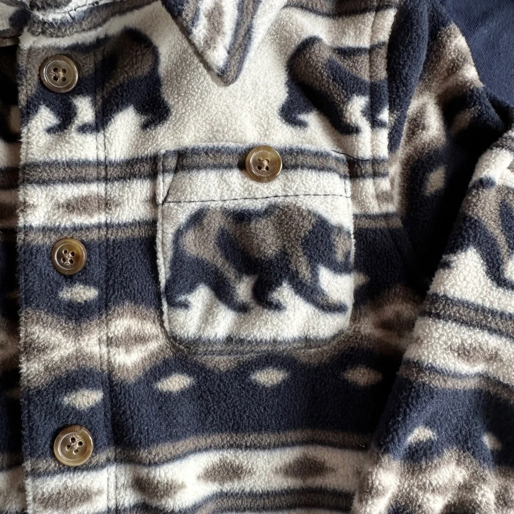 Old Navy Bear Print Shirt and Navy Henley